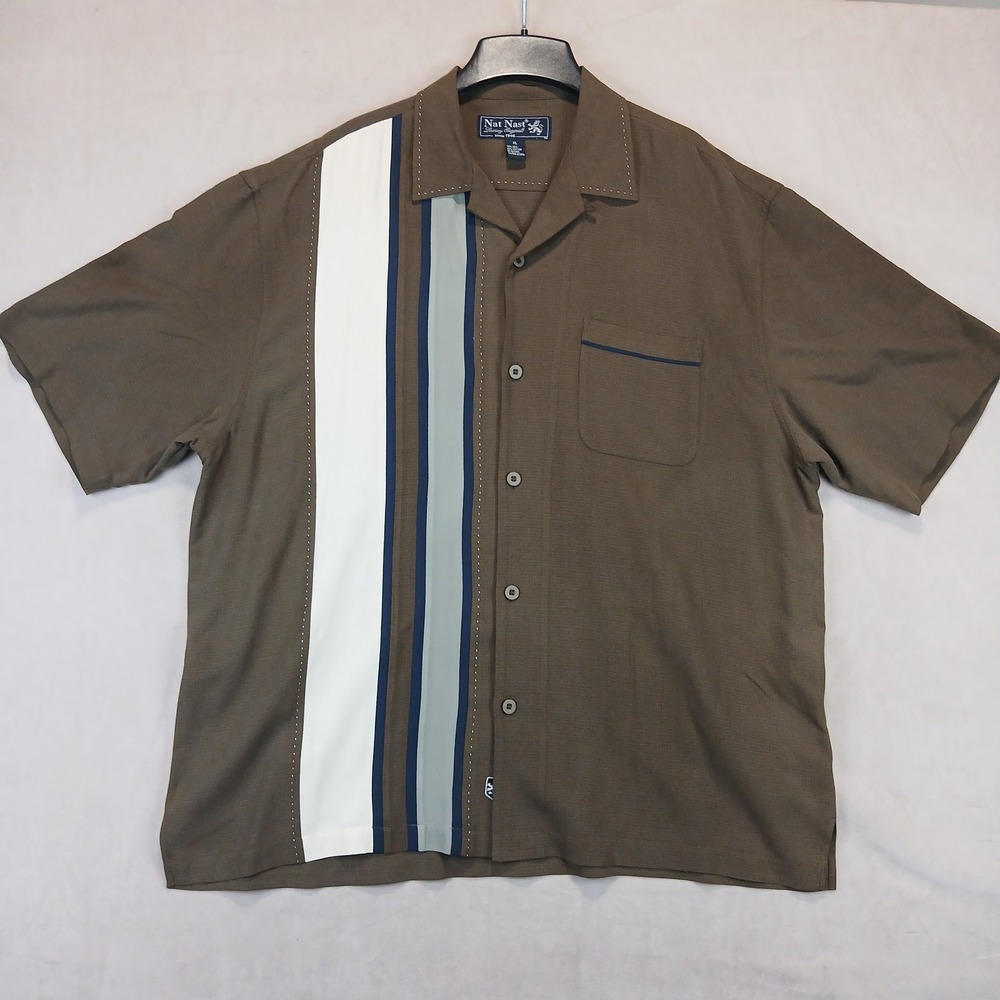 Nat Nast XL Mens Shirt Hawaiian Camp Bowling Embroidered 27x30 **Fits A XXL **